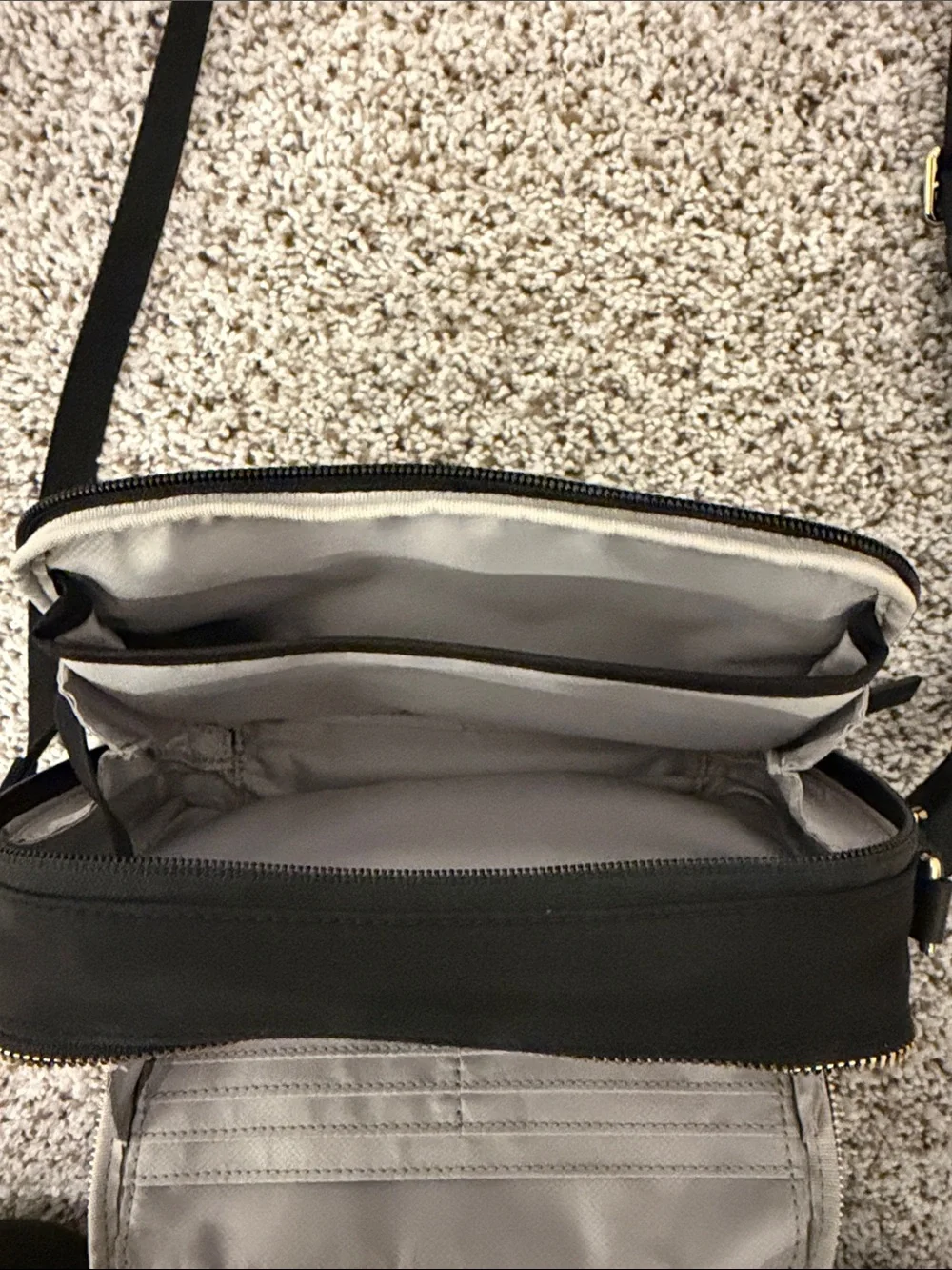 Tumi Black Crossbody Bag with Gold Hardware (camera bag style) Voyageur